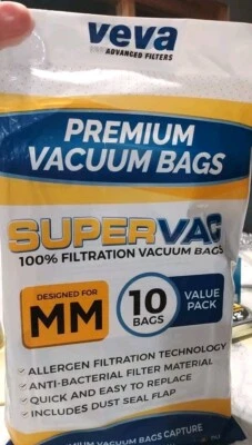 VEVA 10 Bags Pk Premium SuperVac Vacuum Bags MicroAllergen Type MM New Sealed, - Image 1 of 2