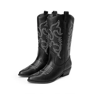 Damen Cowboystiefel Schlupf Cowgirl Stiefel Halbhohe Reitstiefel Westernstiefel - Bild 1 von 45