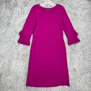Talbots Sweater Dress Womens S Fuchsia Knit 3/4 Sleeve Stretch Ruffle Below Knee - Picture 1 of 13