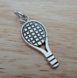 Sterling Silver 3D 25x10mm Racquetball Racket Charm - Picture 1 of 2