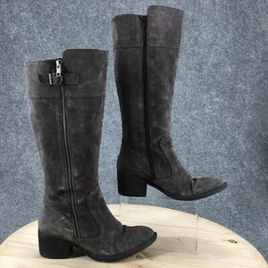Born Boots Womens 7.5 M Poly Tall Side Zip Riding Boot F32760 Grey Suede Heels - Picture 1 of 23