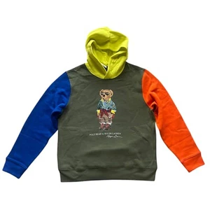 NWT Ralph Lauren Polo Bear Big Kids Pullover Hoodie Fleece Sweatshirt Multicolor - Picture 1 of 10