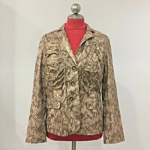 NUEVO CON ETIQUETAS Chaqueta elegante Chico's talla 0 / XS recortada bronceado imitación piel de serpiente aspecto metálico - Imagen 1 de 7