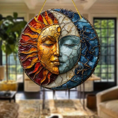 Handmade Sun and Moon Decorative Stained Glass Suncatcher Hanging Decoration - Image 1 of 4