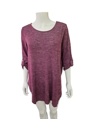 Primark Purple Plum Jersey Long Sleeve Roll Up Jersey Blouse Size L 14/16 - image 1 of 4
