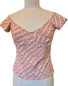 Versace Jeans Couture Top Vintage white red Versace logo letter Size L UK 12 14 - Picture 1 of 17