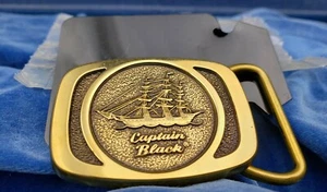 ANTIQUE Style BRASS New CAPTAIN BLACK BELT BUCKLE AMERICAS #1 PIPE TOBACCO USA - Picture 1 of 10