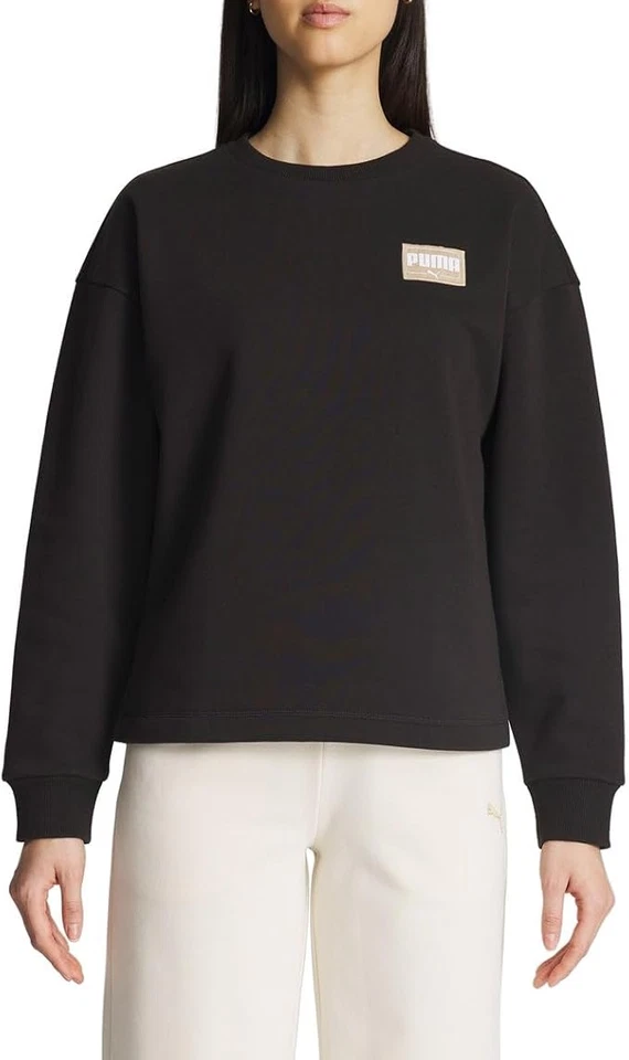 PUMA Ladies' Fleece Crewneck Pullover Sweatshirt- Black Size Large