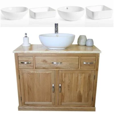 Bathroom Vanity Unit Oak Cabinet Wash Stand Golden Onyx Top & Ceramic Basin 1161 - Image 1 of 4