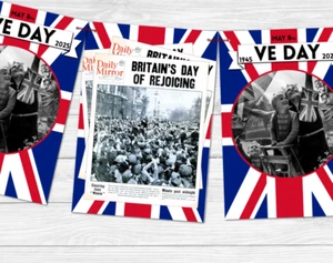 VE Day 80 Years Victory Celebration Union Jack Bunting - Single or Double Sided - Picture 1 of 3