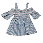 BCBG Girls Striped Smocked Cold Shoulder Blue and Pink Top Size Small 
