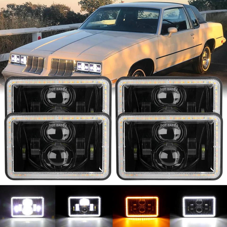 4pcs 4x6" Led Headlights DRL Hi/Lo H4651 H4652 For 1980-1988 Oldsmobile Cutlass - Image 1 of 4
