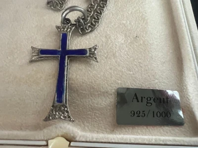🔴 Collana ARGENTO 925 croce con smalti blu Lunghezza 50 centimetri - Immagine 1 di 4