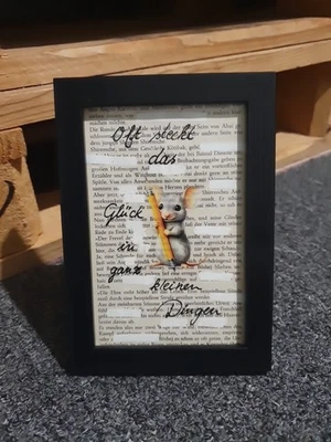 Upcycling Dekobild Buchseiten Bild Maus Spruch  Kunst Unikat Geschenkidee - Bild 1 von 2