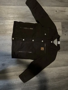 Carhartt Jacket Chore Coat Youth Size 7 Small Dark Brown Faux Sherpa Lined - Picture 1 of 5