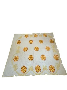 Vintage Handmade Quilt Yellow Orange Starburst Sun Bow Rare READ - Picture 1 of 11