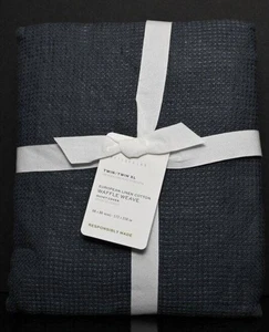 Funda nórdica Pottery Barn lino europeo waffle, doble/twinXL acero azul nueva con etiquetas - Imagen 1 de 7