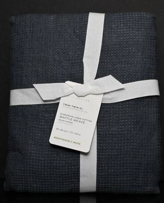 Funda nórdica Pottery Barn lino europeo waffle, doble/twinXL acero azul nueva con etiquetas Foto 1 de 4