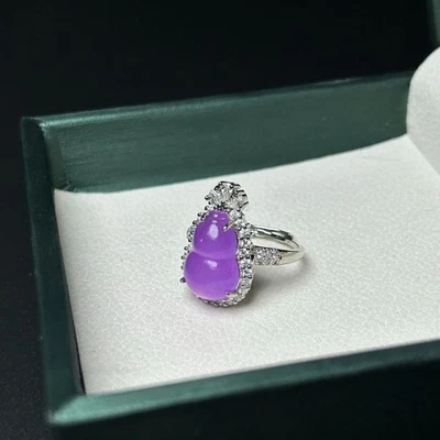  Nature inlay ice lavender Burmese Jade Jadeite adjustable Amulet Rings - Image 1 of 4