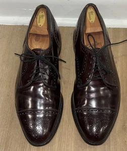 Allen Edmonds Sanford pelle bordeaux semi-brogue punta a cappuccio uomo 11D con albero delle scarpe - Foto 1 di 12