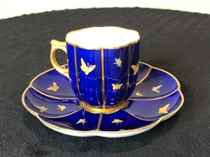 Antique George Jones & Sons Porcelain Cobalt Blue Gold Butterflies Demitasse Cup - Picture 1 of 14