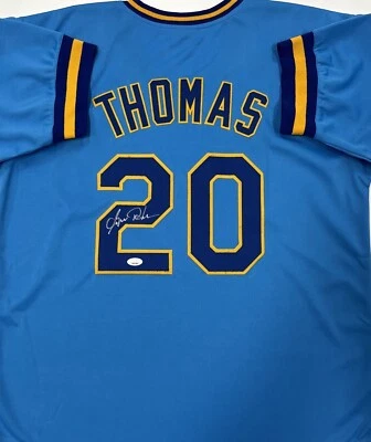 Camiseta Brewers 1982 AL Champ GORMAN THOMAS autografada réplica personalizada azul AUTO - JSA - Imagem 1 de 3