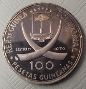 1970 Rep.De Guinnea Equatorial 100 Pesetas Guineanas. .999 Silver. - Picture 1 of 4