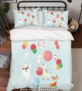 3D Animal Balloon Cartoon Kids Quilt Cover Set Duvet Cover Bedding Pillowcases - Picture 1 of 6