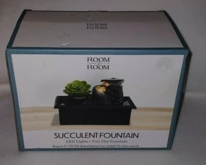 TikTok Relaxing Zen Faux Succulent Waterfall Fountain LED w/ Natural River Rocks - Picture 1 of 2