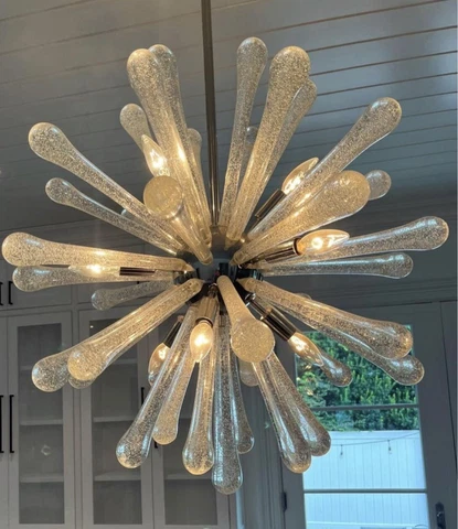 Murano Glass Sputnik Chandelier with Gold Flake Drops With Silver Metal Frame Cover