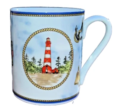 Taza de café náutica de cerámica American Atelier ANCHOR'S AWAY porcelana roja Foto 1 de 4