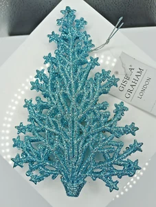 Gisela Graham Sparkly Turquoise Blue Christmas Tree Decorations - Pack of 3 - Picture 1 of 2