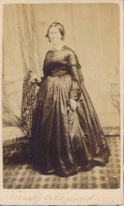 CDV Antique Photo Carte Visite ID'd Woman Mary Alexander Dark Dress Hoop Skirt - Picture 1 of 5