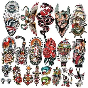 77 sheets Classic Temporary Tattoos, Old School Tattoos Stickers, Sailor Jerry - Picture 1 of 7
