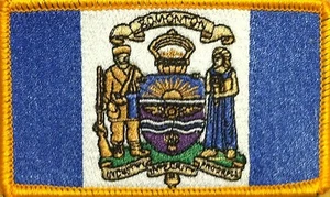 EDMONTON CANADA Flag Iron-On Tactical  Patch Gold Border #97 - Picture 1 of 1