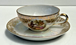 Tasse à Café ou à Thé et Soucoupe en Porcelaine Lucien Angel -Décor Style Ancien - Afbeelding 1 van 11