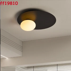 Modern Glass Egg Flush Mount Ceiling Lights Brushed Gold Black Chandeliers Lamps - Picture 1 of 6