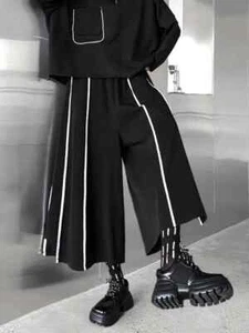 Ladies Black White Urban Chic Unique Wide Leg Edgy Designer Loose Trousers 8 10 - Picture 1 of 14