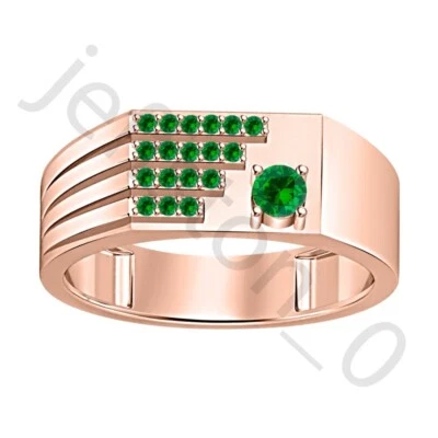 0.90 ctw Lab Created Emerald 14k Rose Gold Over Engagement Club Men's Ring - Image 1 of 4