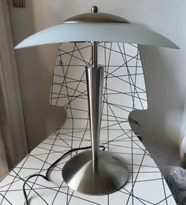 Art Deco Style brushed chrome Crescent Shaped Glass Shade Table Desk Lamp touch - Picture 1 of 23