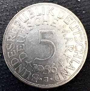 1956 GERMANY 5 MARK SILVER COIN ALMOST UNCIRCULATED, HAMBURG MINT - Picture 1 of 2