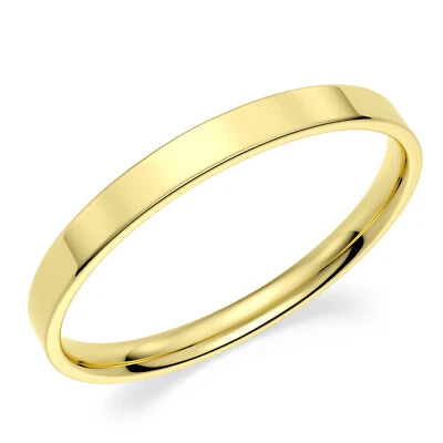 Solid 10K Yellow Gold 2mm Comfort Fit Men Women Flat Wedding Band Ring - Image 1 of 4