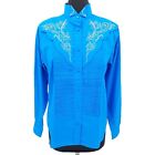 VTG 80s Wrangler Beaded Embroidered Pleated Western Shirt Size L Blue Silver