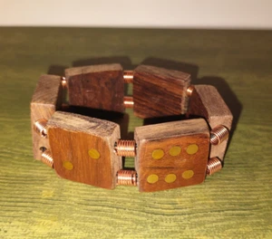 Wood Domino's Bracelet / Brass Inlays / copper wire spiral Spacers. - Picture 1 of 2