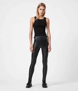 All Saints Womens Cora Designer High Rise Skinny Leather Look Fabric Leggings - Picture 1 of 16