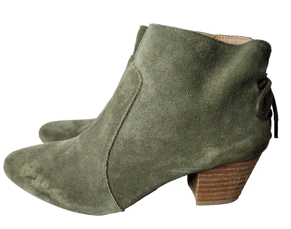 Tahari Mujer Charles Botines 6M Verde Gamuza Cuero Con Cordones Tacón Trasero Foto 1 de 4