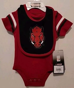 Arkansas Razorbacks Newborn Baby Bodysuit Creeper W/ Bib - 0/3 Months New - Picture 1 of 5