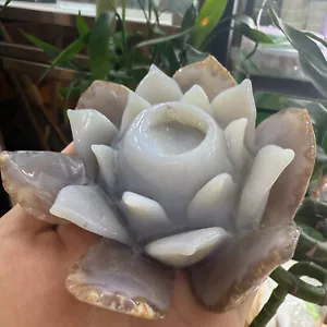 500g+agata bianca naturale mano loto grappolo cristallo quarzo intagliato reiki guarigione - Foto 1 di 6