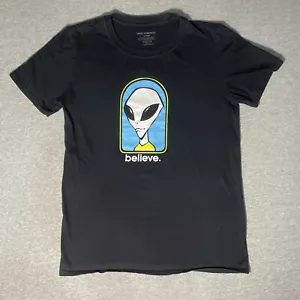 AWS Alien Workshop Skateboards Believe T-Shirt Uomo Small Nero UFO Vintage Y2K - Foto 1 di 5