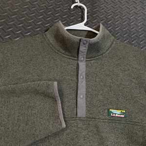 L.L. Bean XL leicht taillierter Fleecepullover olivgrün meliert Vierteldruckknopf - Bild 1 von 9